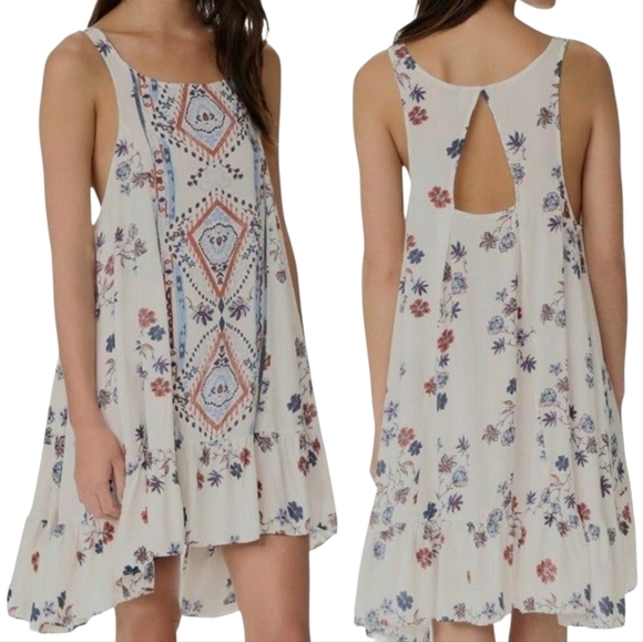 Free People white annka boarder floral Sleeveless slip high low mini Dress xs - Picture 1 of 5